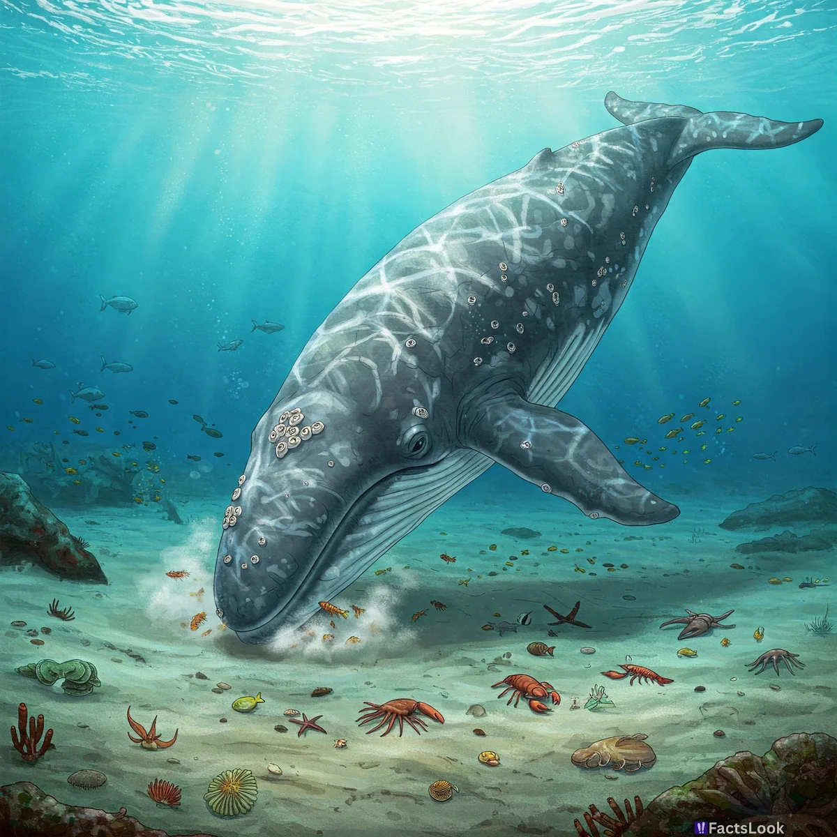 Gray Whales Scrape for Food on the Ocean Floor